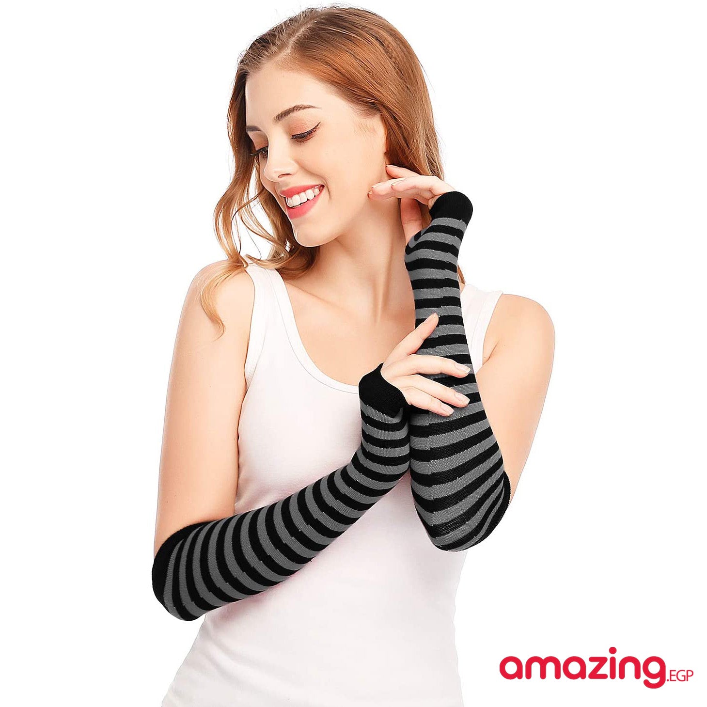 زوج من القفازات الشتوية طويلة بدون أصابع متماسكةقفازات لثقب الإبهام لتدفئة الذراع للنساء والفتيات