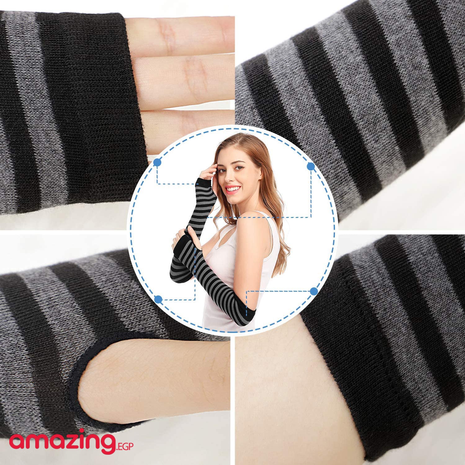 زوج من القفازات الشتوية طويلة بدون أصابع متماسكةقفازات لثقب الإبهام لتدفئة الذراع للنساء والفتيات