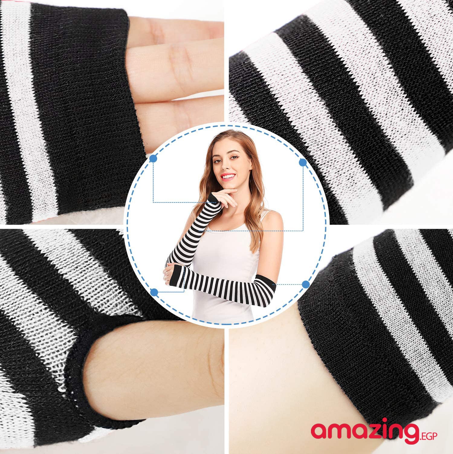 جوارب تدفئة طول الذراع مخططة اسود فى ابيض