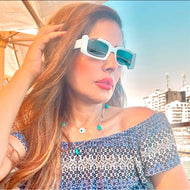 نظارات شمسية غير منتظمة صغيرة مستطيلة للنساء والرجال - ابيض