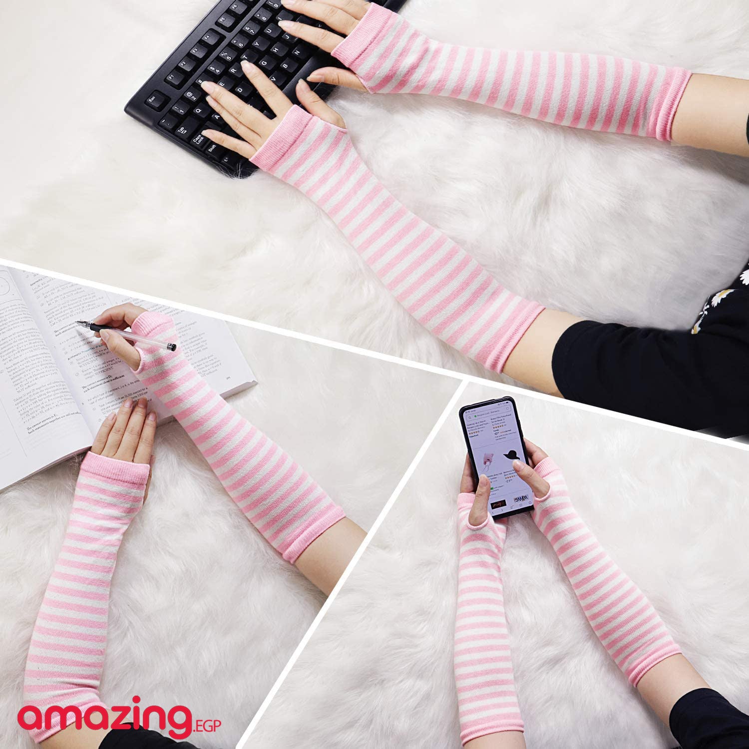 زوج من القفازات الشتوية طويلة بدون أصابع متماسكة قفازات لثقب الإبهام لتدفئة الذراع للنساء والفتيات