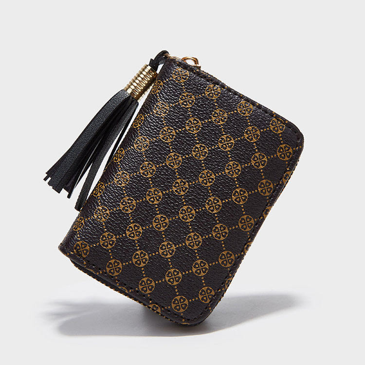 محفظة جلدية لحمل البطاقات والعملات المعدنية للنساء والفتيات - بني