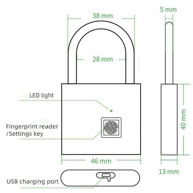 قفل بصمات الأصابع، من المعدن المقاوم للماء، خفيف للغاية بلمسة مع شحن يو اس بي يصلح لصالة الألعاب الرياضة، خزائن موظفي المدرسة وغيرها - أسود