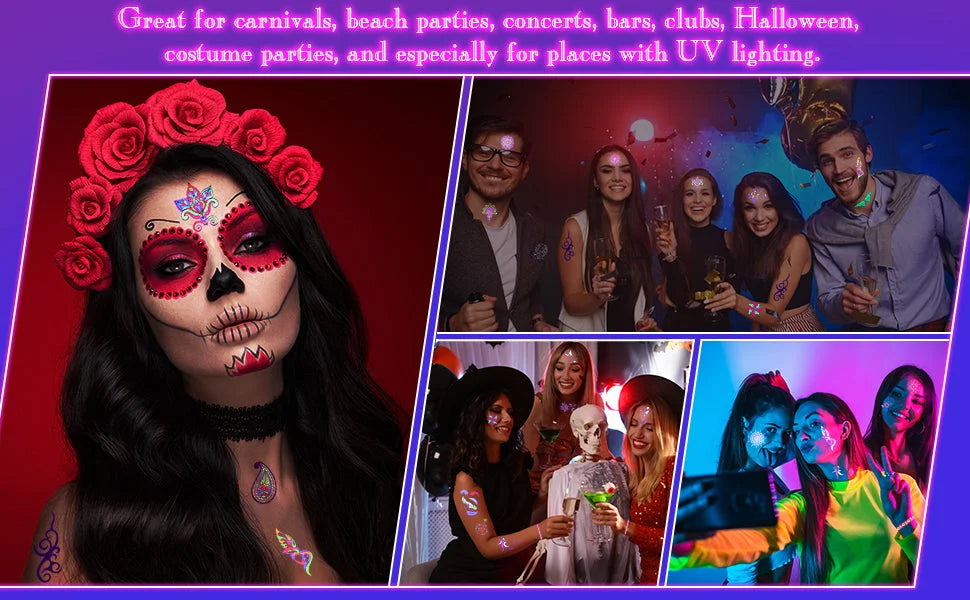 تتوهج في الظلام تاتو نيون مؤقت الاحتفالات الصاخبة تاتو مزيف بالاشعة فوق البنفسجية يضئ فى الظلام لمستلزمات الحفلات للنساء والاطفال نمط النحل | تاتوة مضيئ تاتوه تاتوه_للجسم ملصق وشم وشم وشم مضيئ | amazingEGP