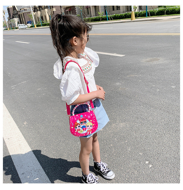 حقيبة سربرايز للأطفال حقيبة ساعي لؤلؤية عصرية للبنات والأميرات - أحمر