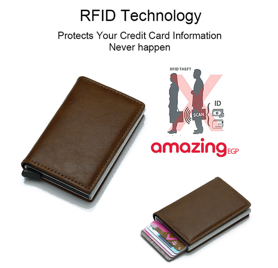 محفظة مزودة بحامل كروت من الجلد والياف الكربون للرجال ، محفظة رفيعة بتصميم ذكي صغير - مناسبة كهدية | كوفي|