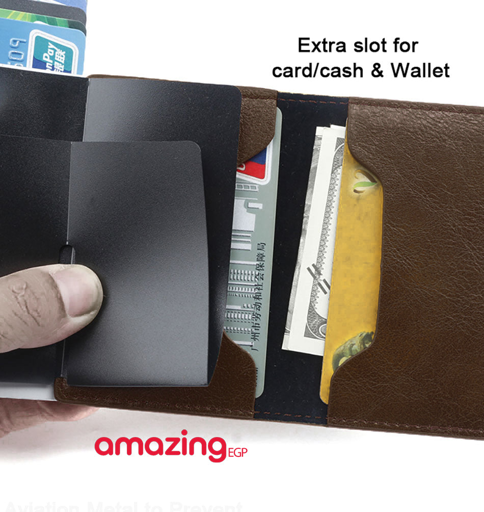 محفظة مزودة بحامل كروت من الجلد والياف الكربون للرجال ، محفظة رفيعة بتصميم ذكي صغير - مناسبة كهدية | كوفي|