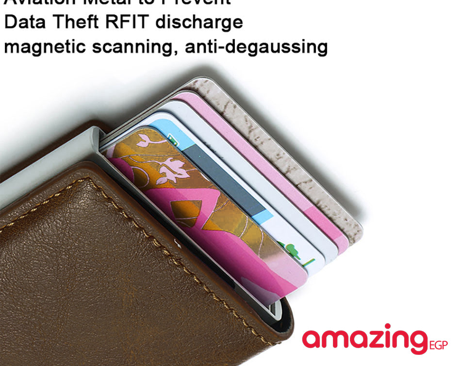 محفظة مزودة بحامل كروت من الجلد والياف الكربون للرجال ، محفظة رفيعة بتصميم ذكي صغير - مناسبة كهدية | كوفي|