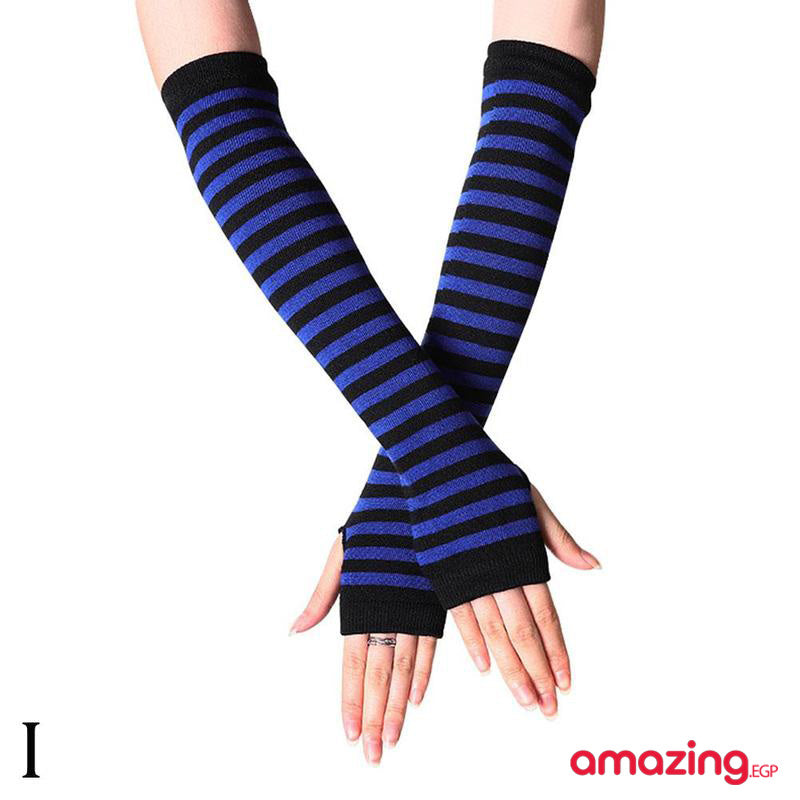 زوج من القفازات الشتوية طويلة بدون أصابع متماسكة قفازات لثقب الإبهام لتدفئة الذراع للنساء والفتيات