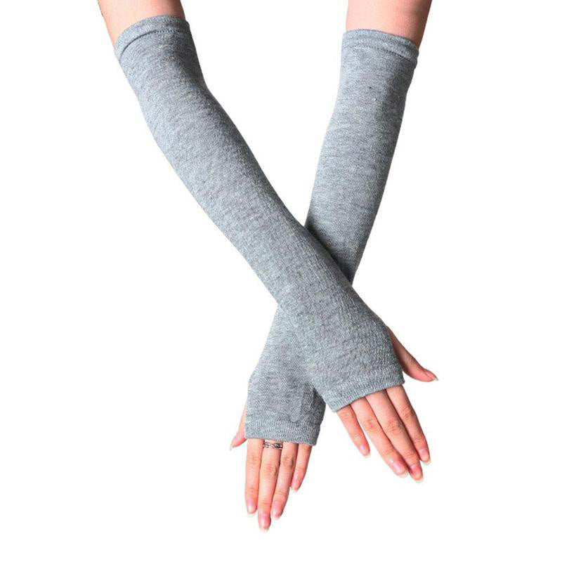 زوج من القفازات الشتوية طويلة بدون أصابع متماسكة قفازات لثقب الإبهام لتدفئة الذراع للنساء والفتيات