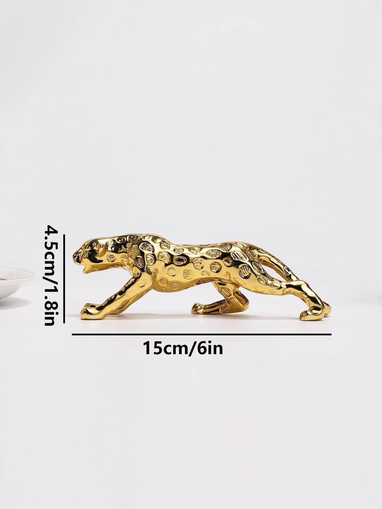منحوتة مودرن بوليستون ديكور بطباعة جلد الفهد تصميم فهد قطعة واحدة بوليريسين ، 15 سم× 4 سم × 4.5 سم ، ذهبي