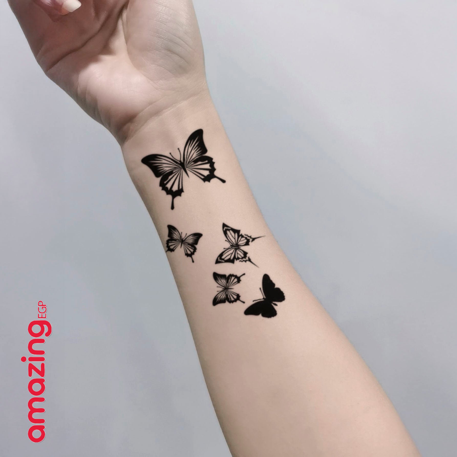 وشم مؤقت ضد الماء – فراشات اسود بتصميم كلاسيكي (ورقة واحدة) - M6544