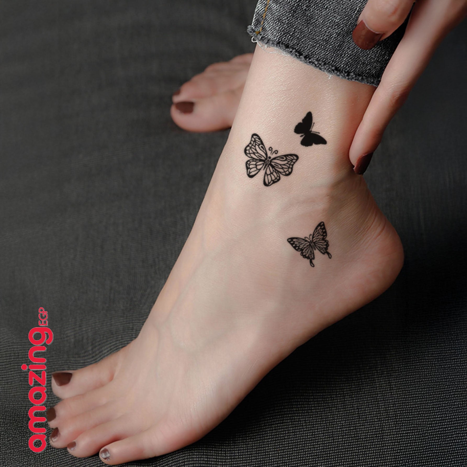 وشم مؤقت ضد الماء – فراشات اسود بتصميم كلاسيكي (ورقة واحدة) - M6544