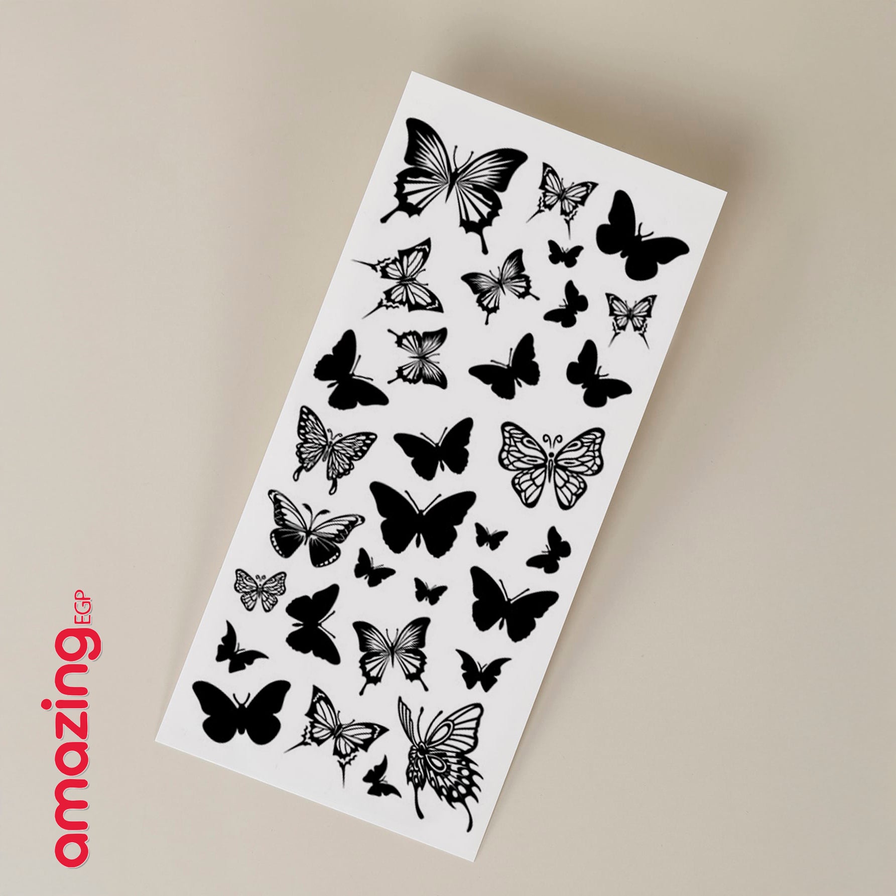 وشم مؤقت ضد الماء – فراشات اسود بتصميم كلاسيكي (ورقة واحدة) - M6544