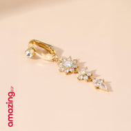 خاتم السرة من الفولاذ المقاوم للصدأ  خاتم الموضة شكل زهرة ونجوم مكعب زركونيا غير خارقة سرة البطن للنساء ، مجوهرات ثقب البطن الكلاسيكية للارتداء اليومي | قطعة واحدة | ذهبي