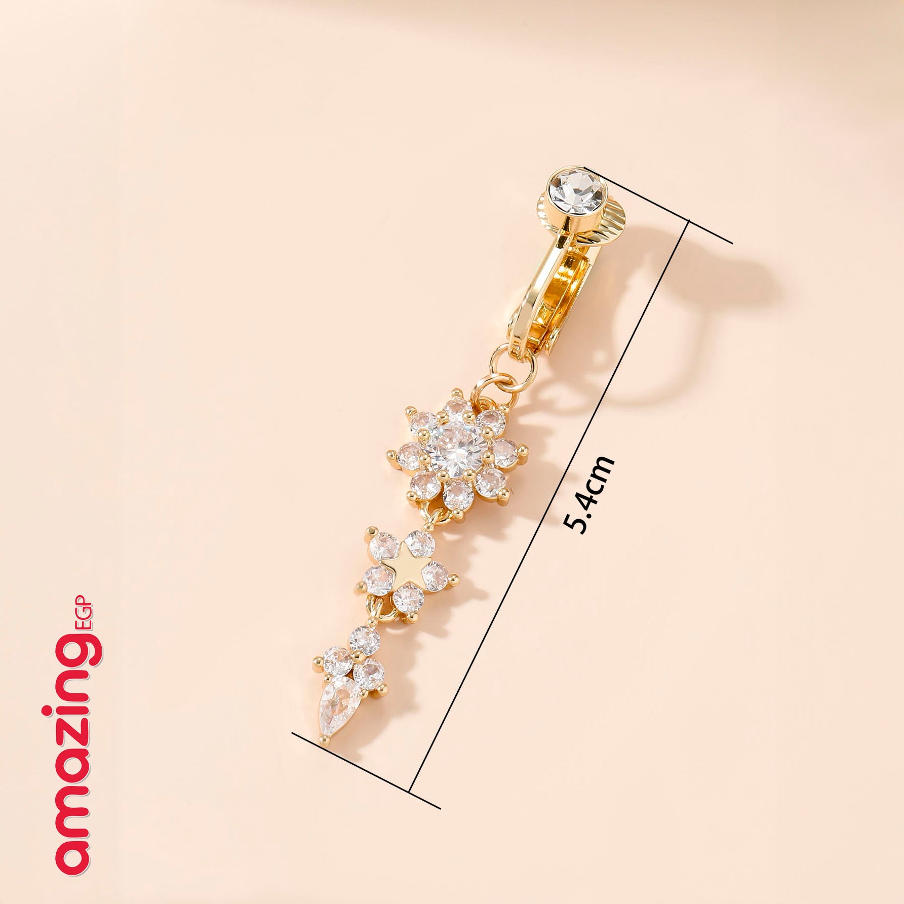 خاتم السرة من الفولاذ المقاوم للصدأ  خاتم الموضة شكل زهرة ونجوم مكعب زركونيا غير خارقة سرة البطن للنساء ، مجوهرات ثقب البطن الكلاسيكية للارتداء اليومي | قطعة واحدة | ذهبي