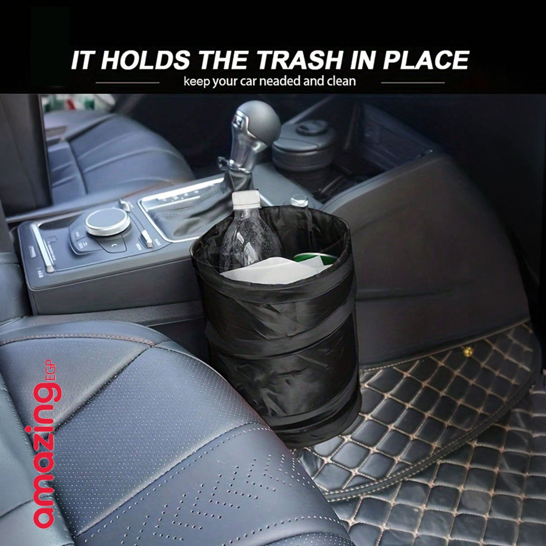 سلة قمامة للسيارة معلّقة على مسند المقعد – حقيبة قمامة بدون سحاب بحجم 15×20 سم (أسود)