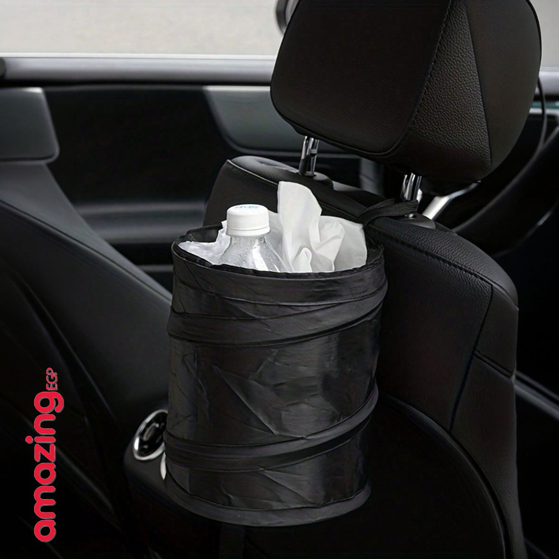 سلة قمامة للسيارة معلّقة على مسند المقعد – حقيبة قمامة بدون سحاب بحجم 15×20 سم (أسود)
