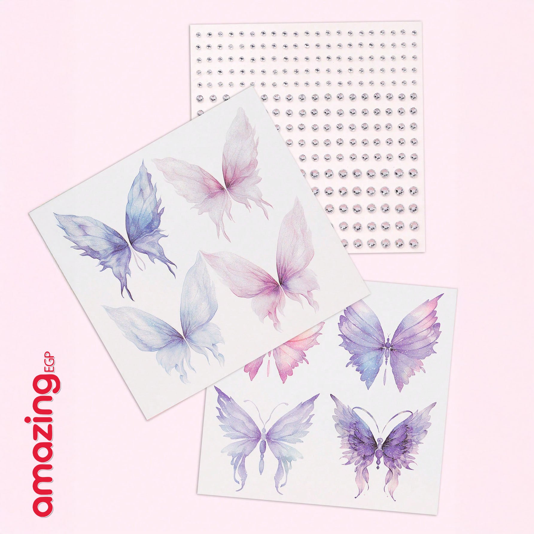 طقم وشم ملصقات فراشة لامعة بتصميم أبيض بلاتيني مرصع بالأحجار الكريمة للعين والجسم – 3 قطع