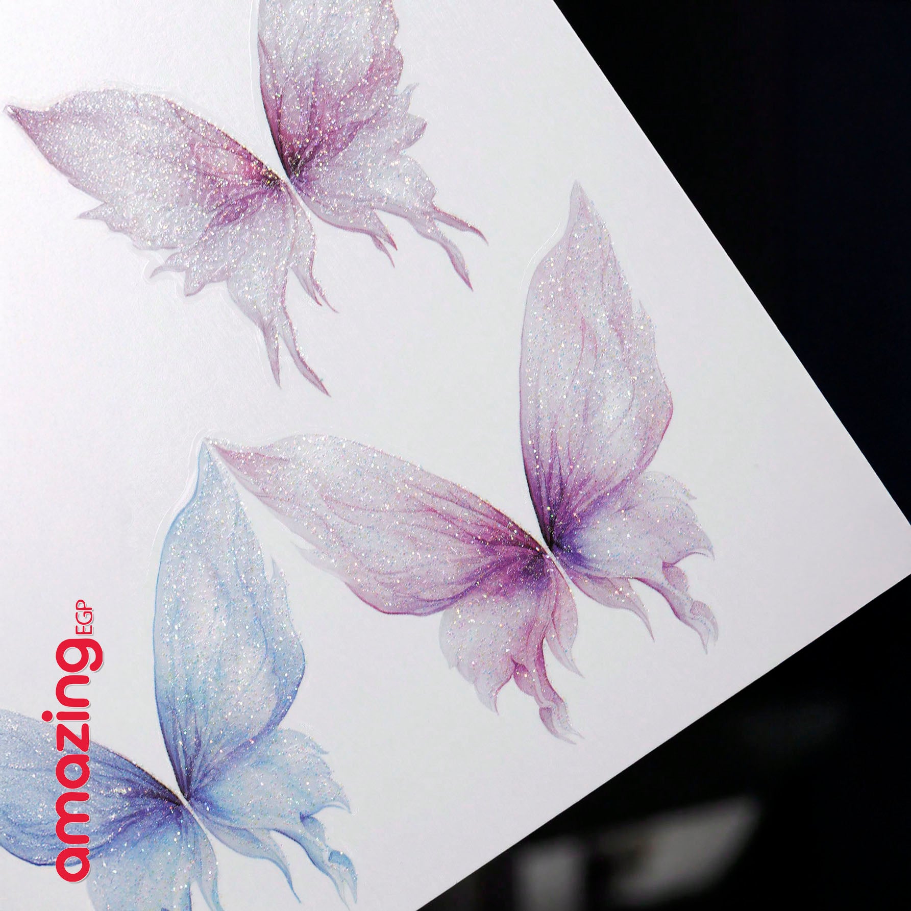 طقم وشم ملصقات فراشة لامعة بتصميم أبيض بلاتيني مرصع بالأحجار الكريمة للعين والجسم – 3 قطع