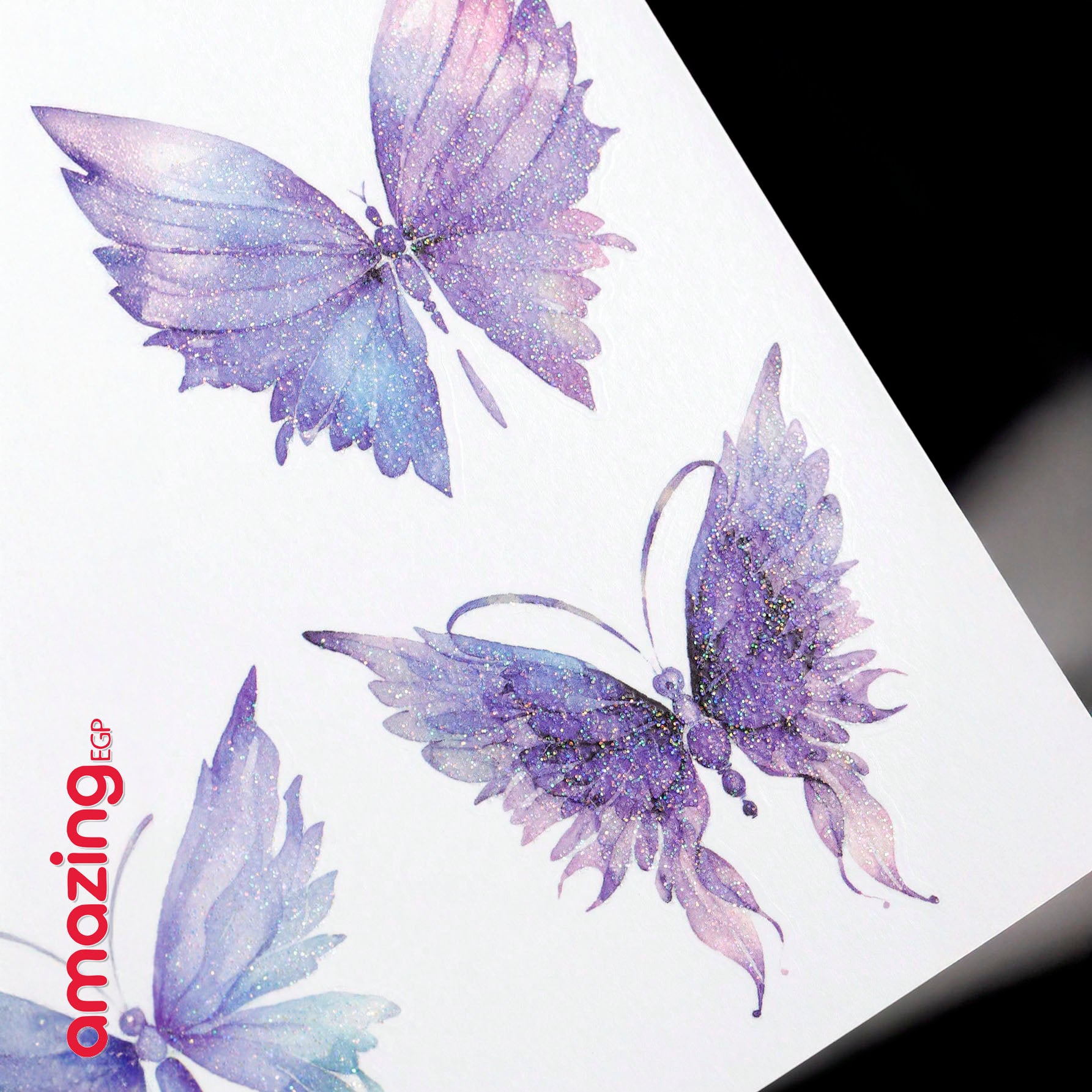 طقم وشم ملصقات فراشة لامعة بتصميم أبيض بلاتيني مرصع بالأحجار الكريمة للعين والجسم – 3 قطع