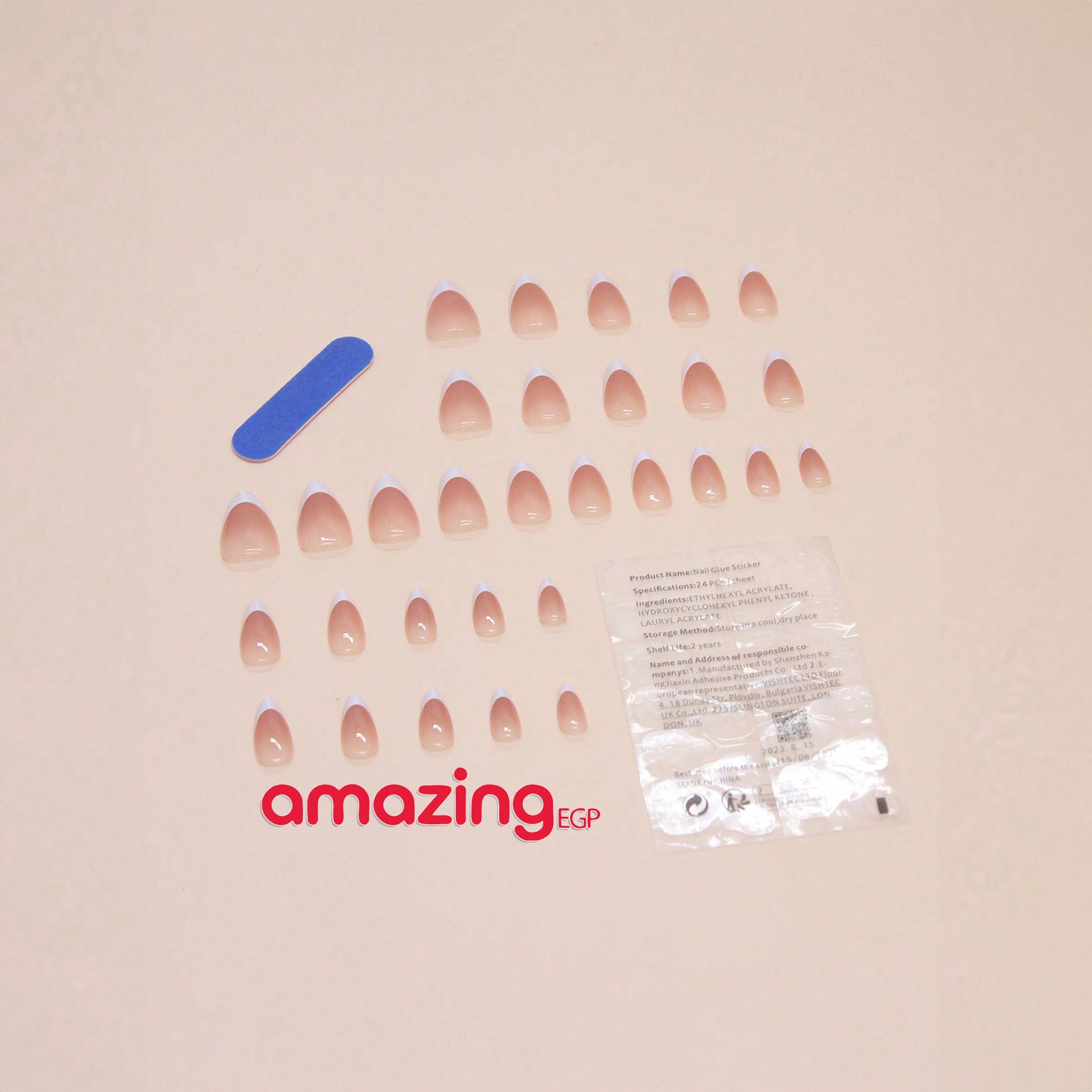 أظافر صناعية لاصقة – شكل لوزي أنيق (30 قطعة) بتدرّج طبيعي + غراء جيلي + مبرد – قابلة للإزالة وإعادة الاستخدام