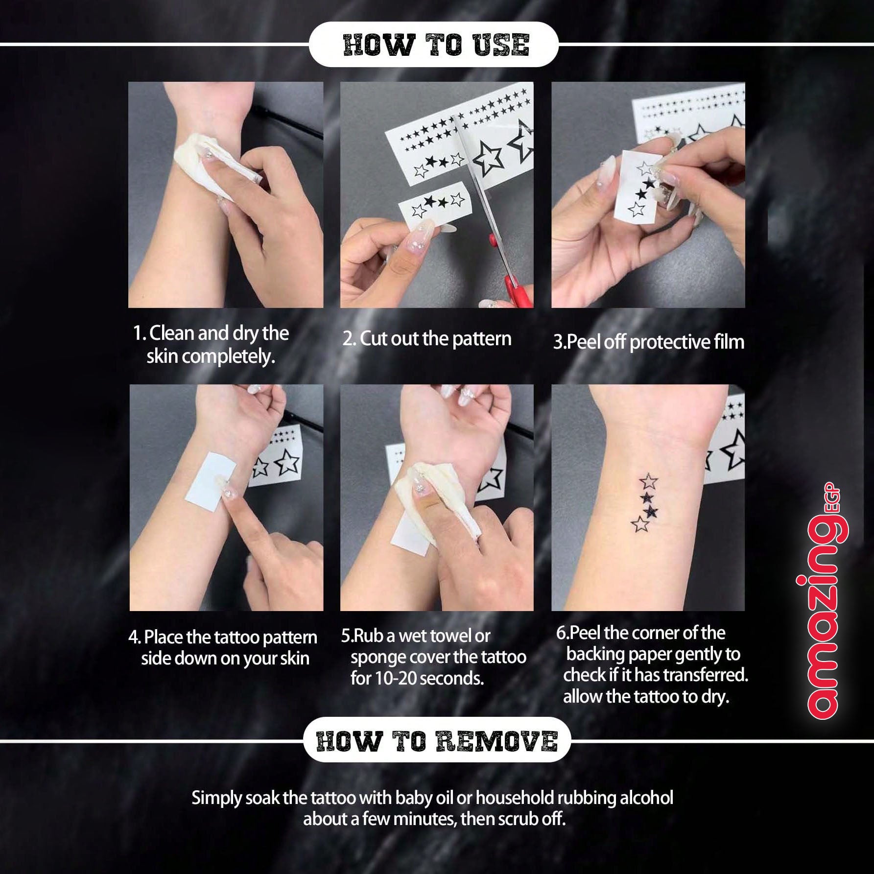 ملصق وشم فراشة أسود مؤقّت للخصر/البطن – مقاوم للماء ويُخفي الندوب