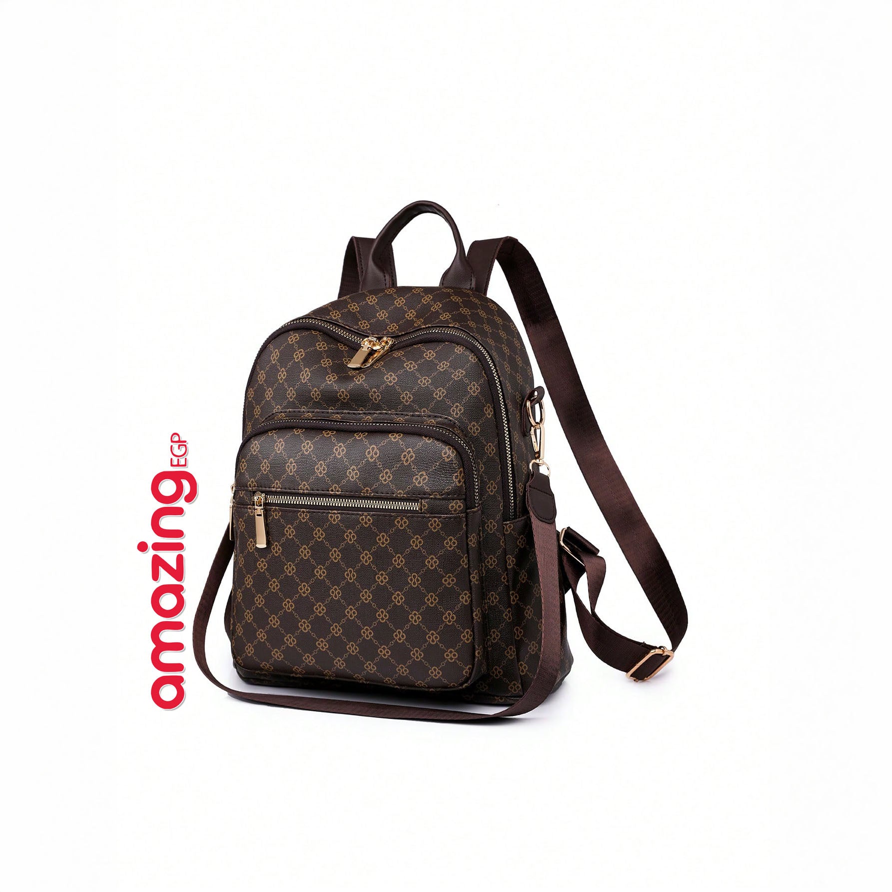 حقيبة ظهر نسائية عتيقة متعددة الاستخدامات – شنطة جامعة وسفر من جلد صناعي PU بنمط مربعات