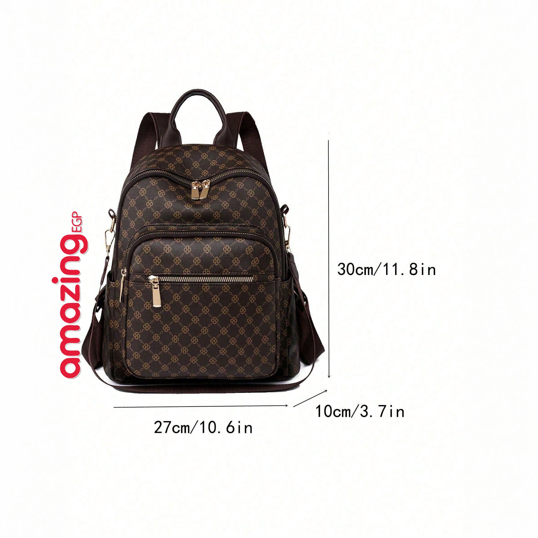 حقيبة ظهر نسائية عتيقة متعددة الاستخدامات – شنطة جامعة وسفر من جلد صناعي PU بنمط مربعات