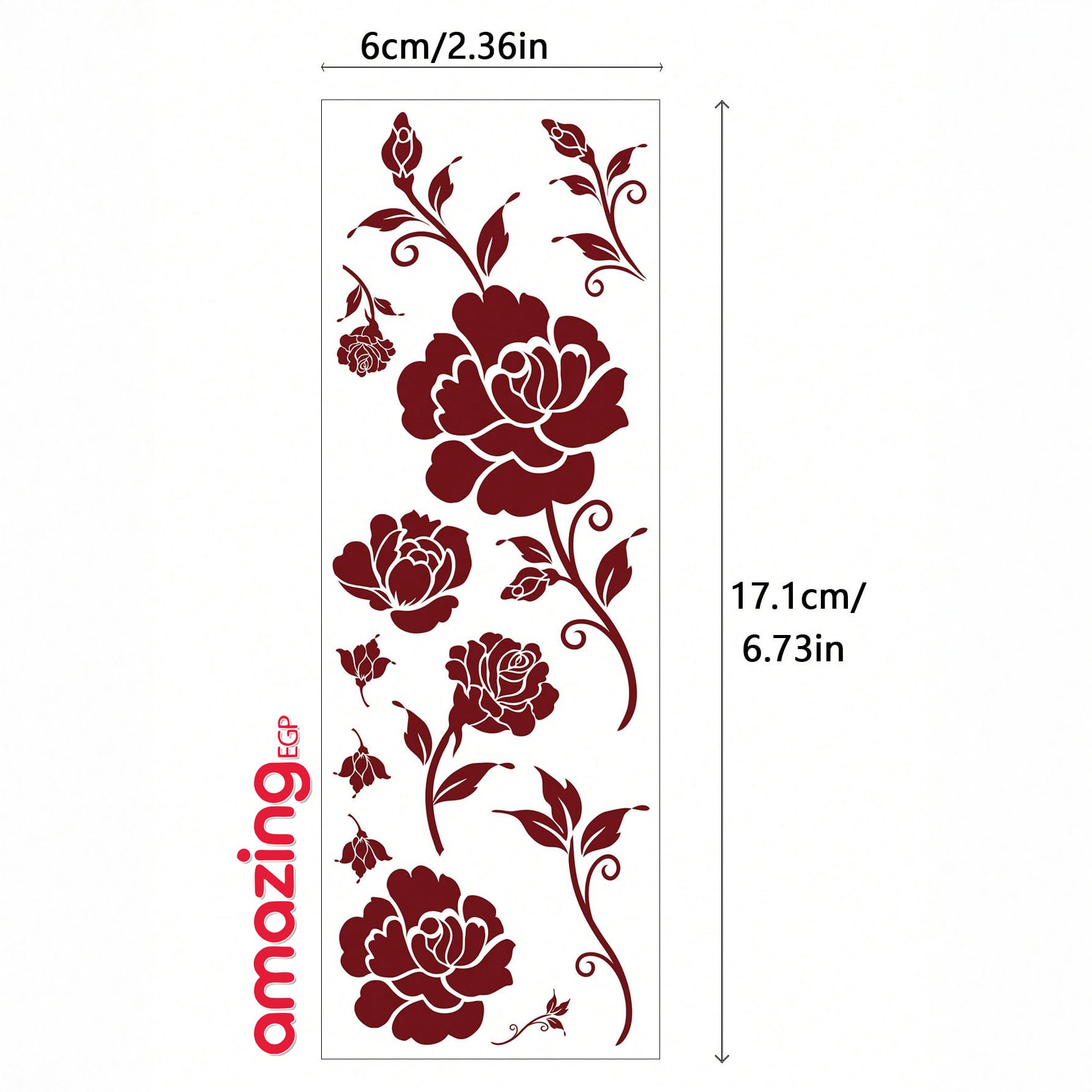 طقم وشم مؤقت بتصميم زهري – ألوان بني وأحمر وكستنائي للأظافر والجسم للمناسبات والأعراس | 8 قطع