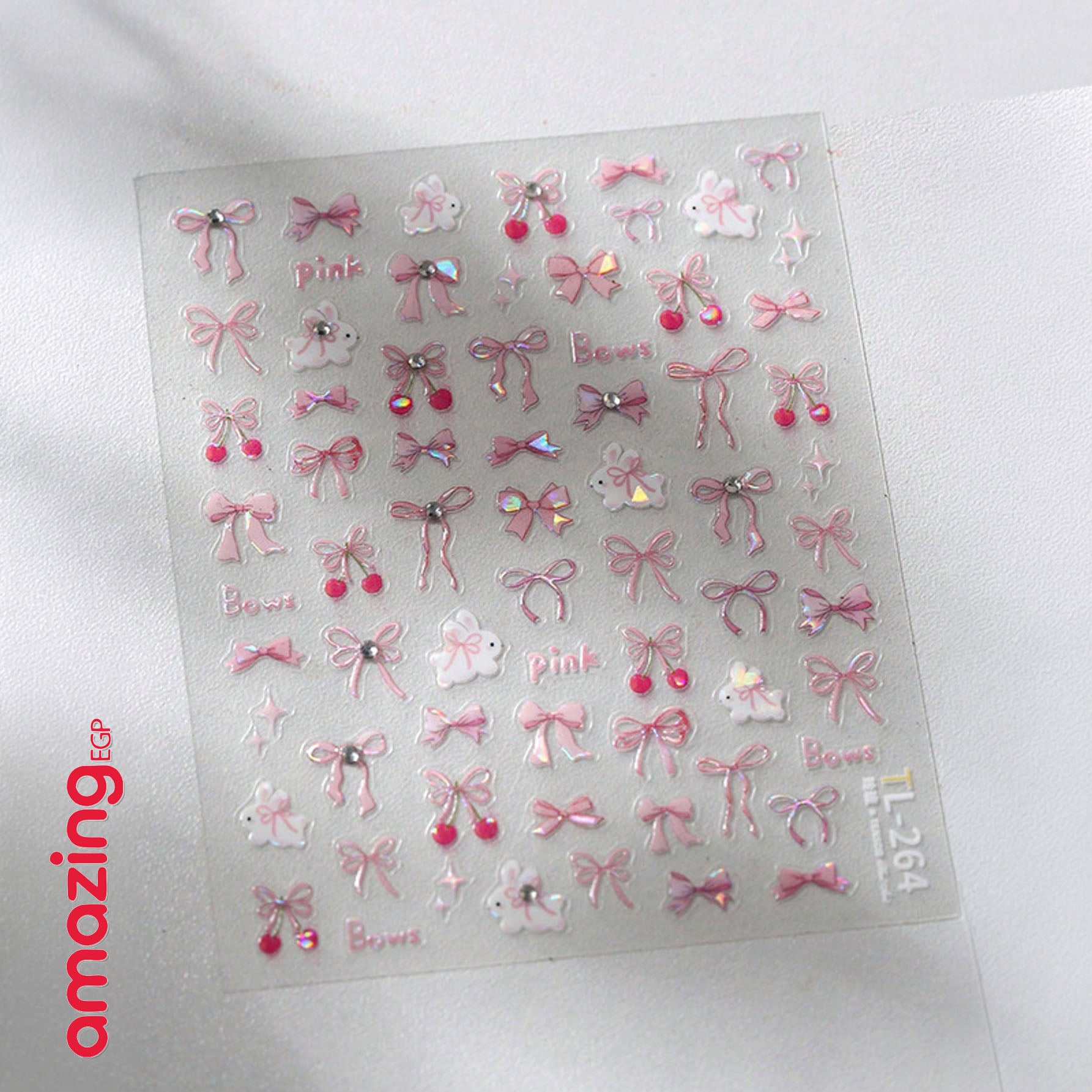 ملصقات أظافر مرصعة بالكريستال والراين – فن أظافر ثلاثي الأبعاد بتصميم فيونكة أنيق |  TL-264