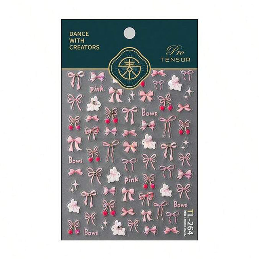 ملصقات أظافر مرصعة بالكريستال والراين – فن أظافر ثلاثي الأبعاد بتصميم فيونكة أنيق |  TL-264