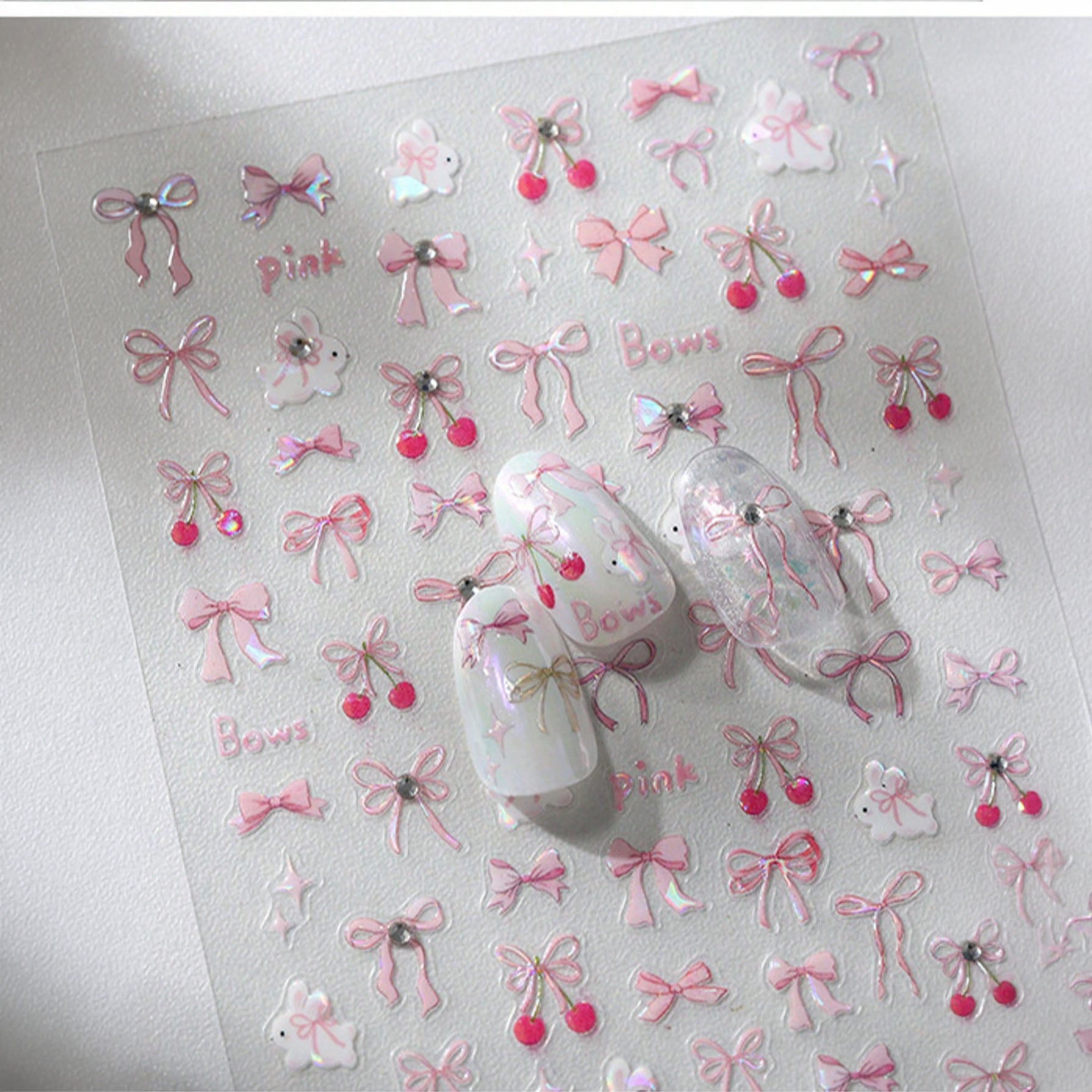 ملصقات أظافر مرصعة بالكريستال والراين – فن أظافر ثلاثي الأبعاد بتصميم فيونكة أنيق |  TL-264