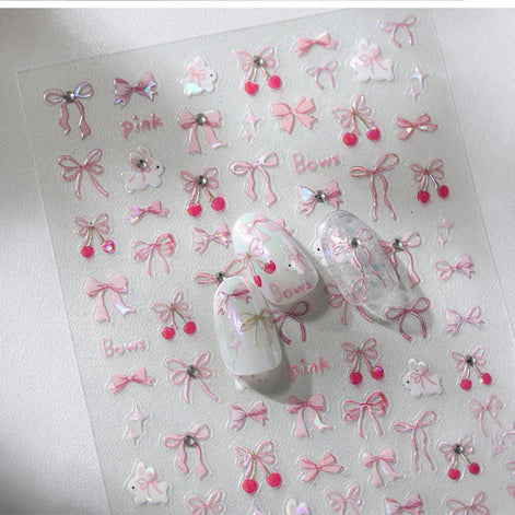 ملصقات أظافر مرصعة بالكريستال والراين – فن أظافر ثلاثي الأبعاد بتصميم فيونكة أنيق |  TL-264