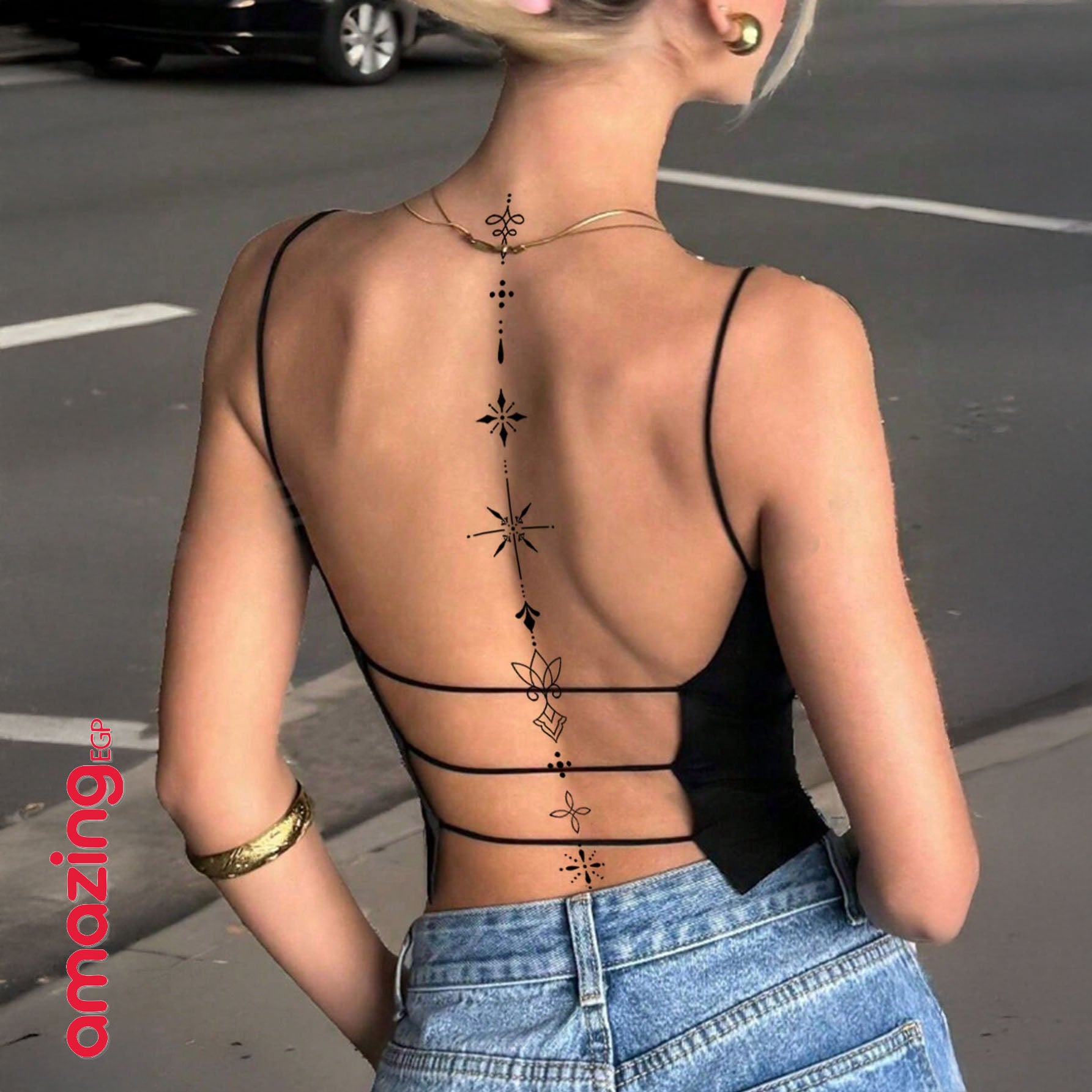 وشم مؤقت ضد الماء –وشم ظهر مؤقت كبير الحجم مقاوم للماء – تصميم أنيق يدوم 7–14 يومًا للحفلات والمهرجانات | HJ-017