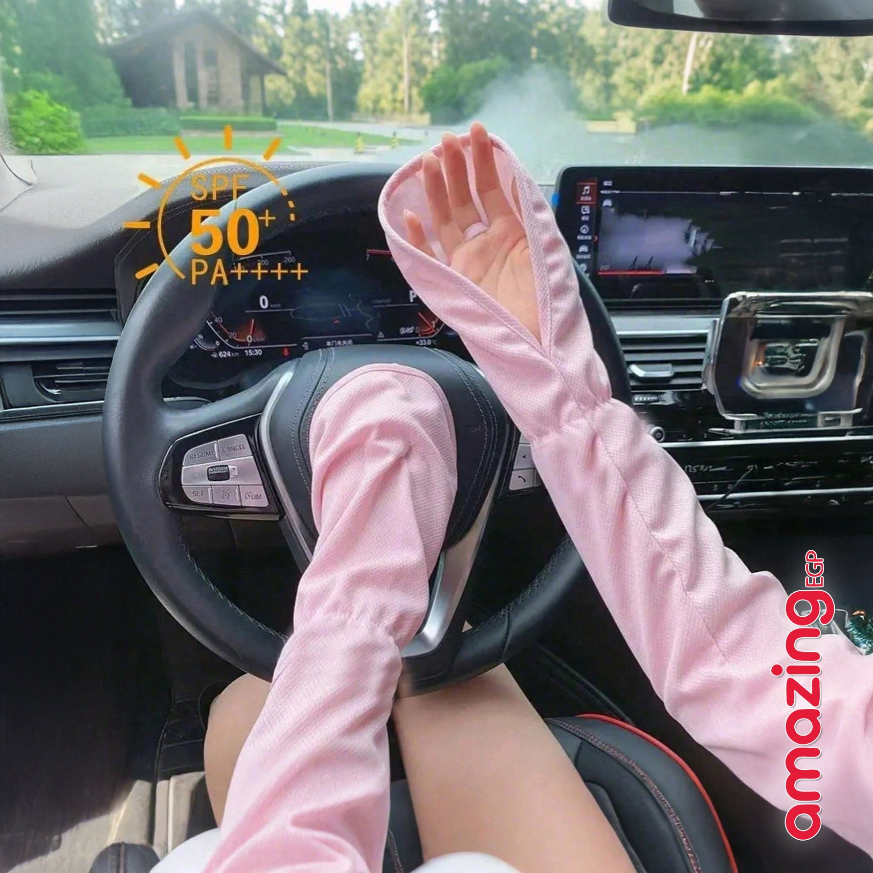 قفازات صيفية بدون أصابع للقيادة – حماية من الشمس والأشعة فوق البنفسجية قفازات يد واقية من أشعة الشمس والأشعة فوق البنفسجية - طويل | زهري