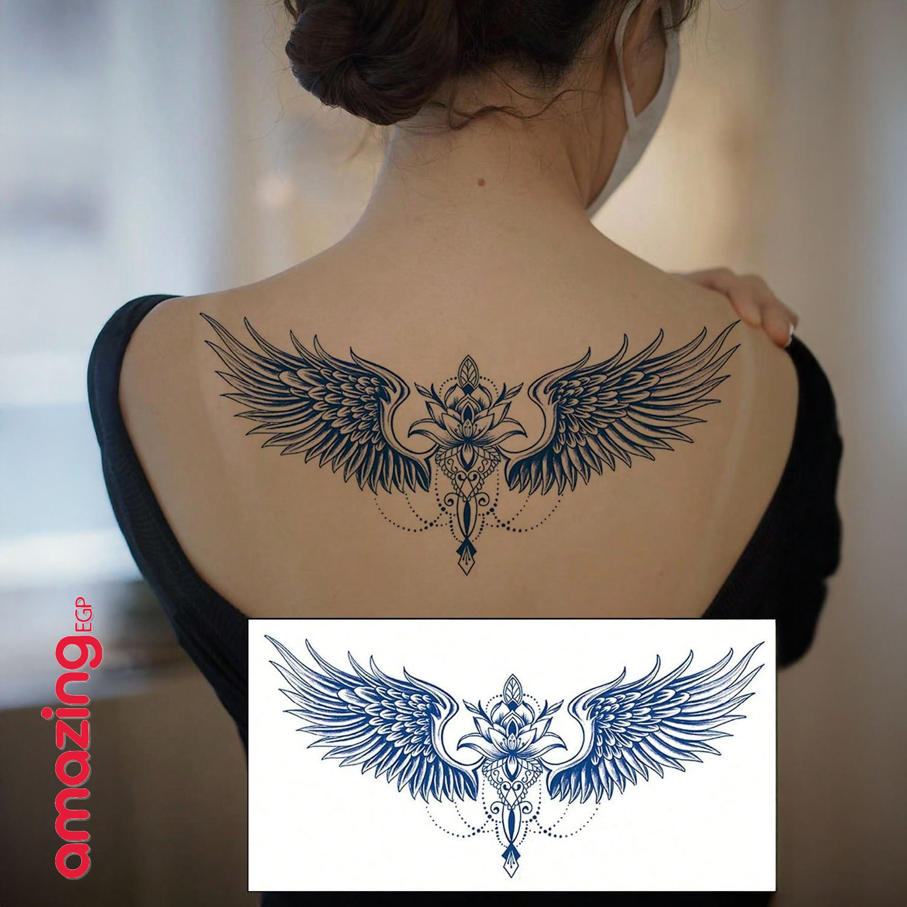 وشم مؤقت ضد الماء – وشم جناح مؤقت نباتي مقاوم للماء – تصميمات جناح وزهرة ومنديلا يدوم 7–14 يومًا للحفلات والمهرجانات | GZXT-040