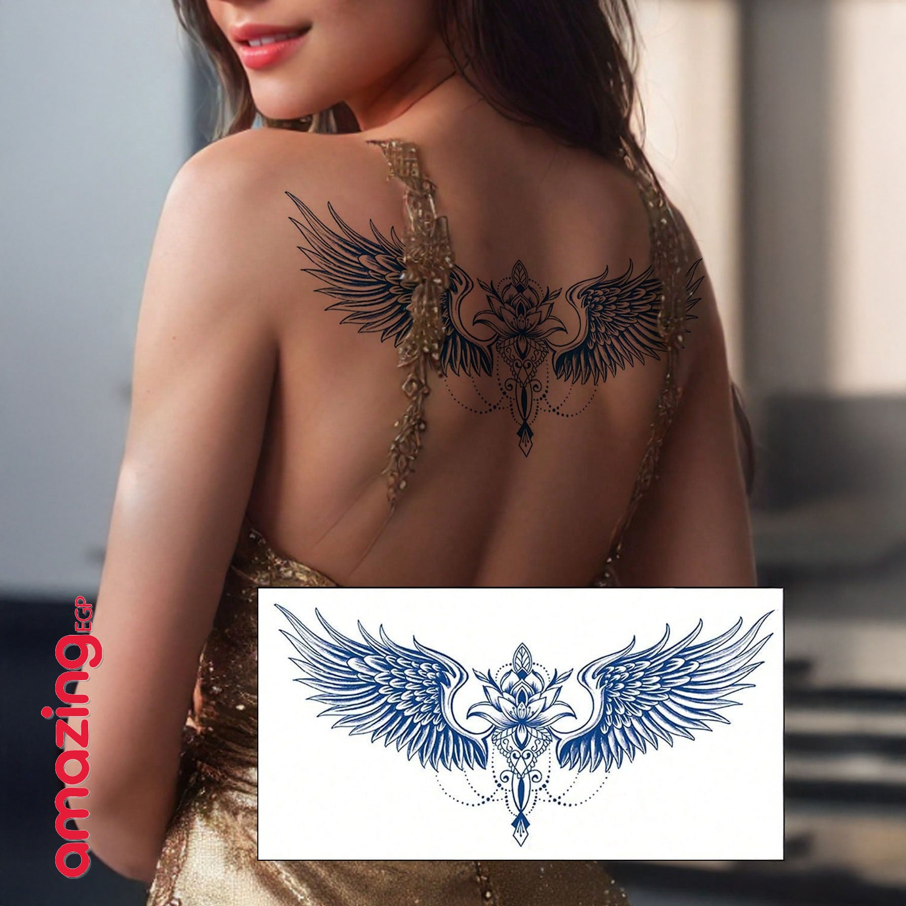 وشم مؤقت ضد الماء – وشم جناح مؤقت نباتي مقاوم للماء – تصميمات جناح وزهرة ومنديلا يدوم 7–14 يومًا للحفلات والمهرجانات | GZXT-040