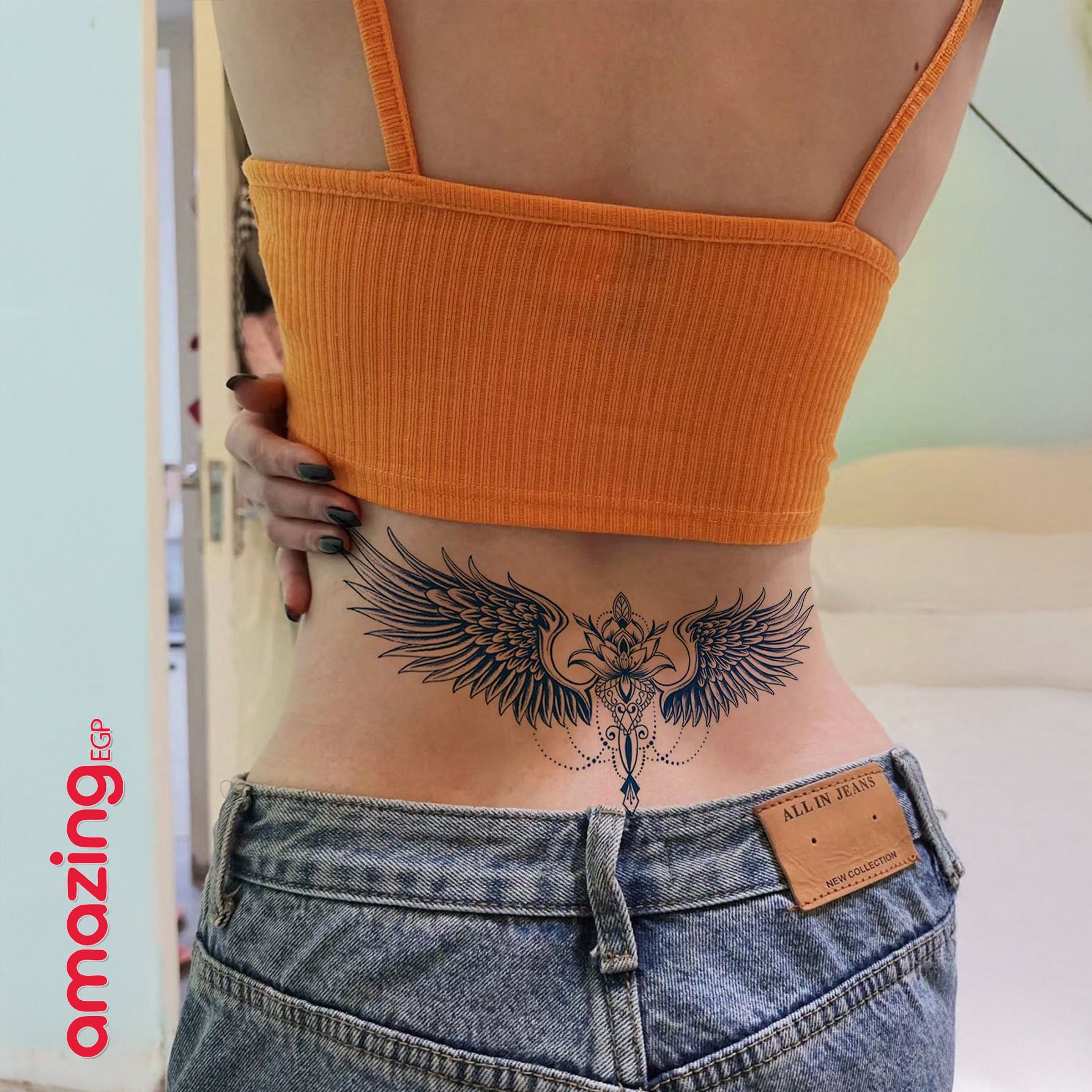 وشم مؤقت ضد الماء – وشم جناح مؤقت نباتي مقاوم للماء – تصميمات جناح وزهرة ومنديلا يدوم 7–14 يومًا للحفلات والمهرجانات | GZXT-040