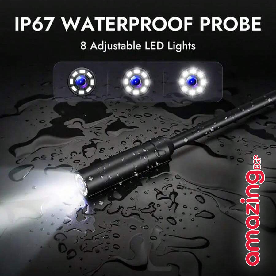 كاميرا فحص منظارية صناعية بشاشة 4.3 بوصة HD وإضاءة LED – كابل شبه صلب 5 متر مقاوم للماء IP67 للأعطال والسباكة والسيارات - ES04