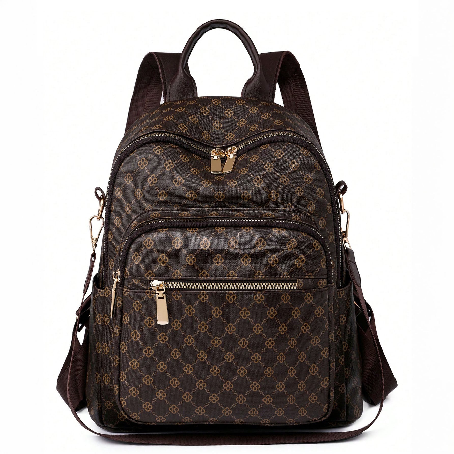 حقيبة ظهر نسائية عتيقة متعددة الاستخدامات – شنطة جامعة وسفر من جلد صناعي PU بنمط مربعات