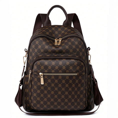 حقيبة ظهر نسائية عتيقة متعددة الاستخدامات – شنطة جامعة وسفر من جلد صناعي PU بنمط مربعات