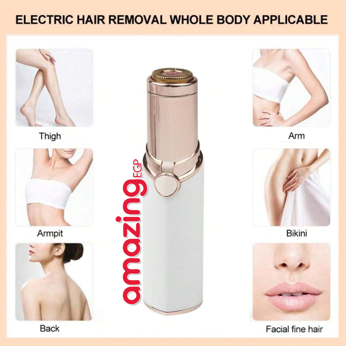 جهاز إزالة الشعر الكهربائي المحمول للوجه والجسم – إبيلاتور لاسلكي صغير بلمسة ذهبية، بدون ألم ومقاوم للماء