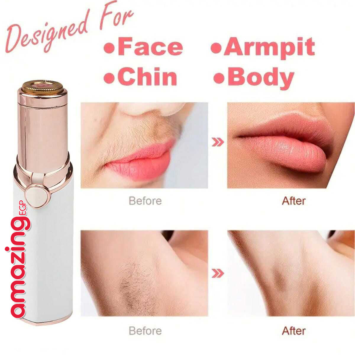 جهاز إزالة الشعر الكهربائي المحمول للوجه والجسم – إبيلاتور لاسلكي صغير بلمسة ذهبية، بدون ألم ومقاوم للماء