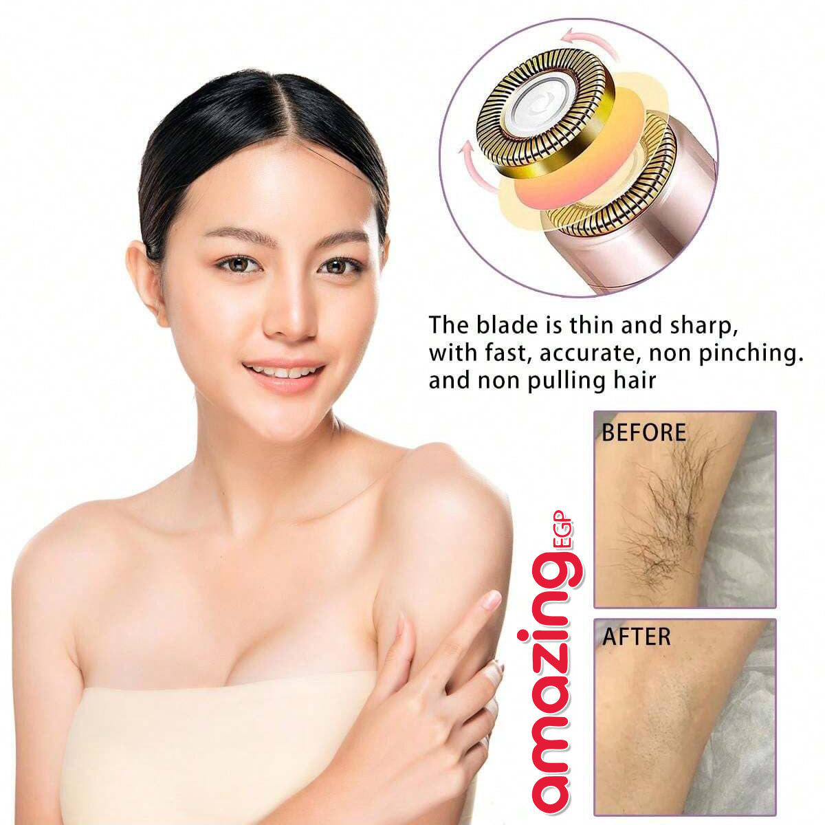 جهاز إزالة الشعر الكهربائي المحمول للوجه والجسم – إبيلاتور لاسلكي صغير بلمسة ذهبية، بدون ألم ومقاوم للماء