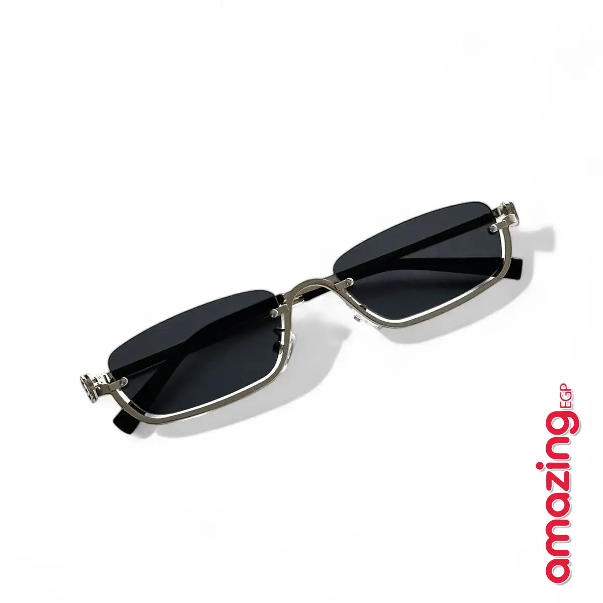 نظارة مربّعة نصف إطار معدني – إطار ذهبي وعدسات رمادية | موضة نسائية عصرية