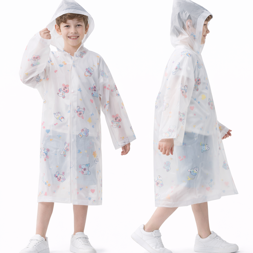 معطف مطر للأطفال مقاوم للماء بالكامل – تصميم كرتوني لطيف مع عواكس أمان وغطاء رأس، مناسب للمدرسة والرحلات - أولادي