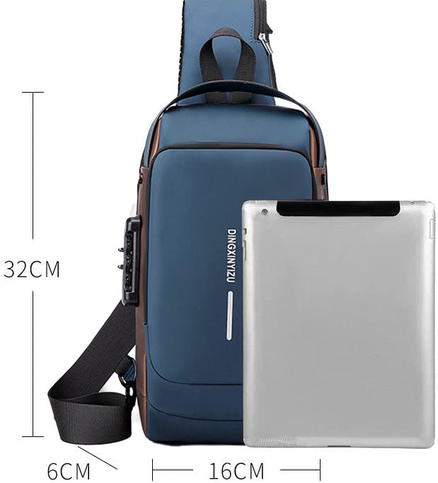 حقيبة كروسبودي مع حقيبة كتف واحدة للشحن عبر USB مقاوم للماء مضاد للسرقة مصمم للجنسين للسفر- كحلى× بني