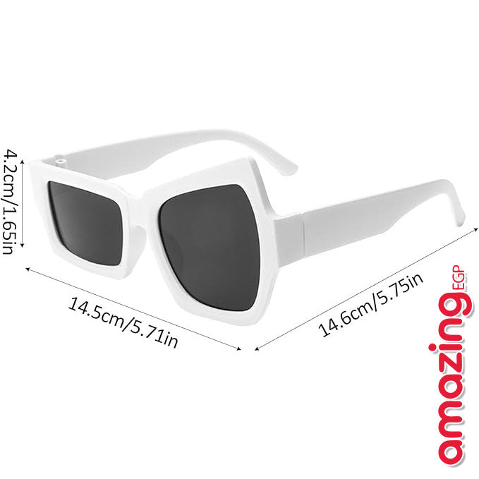 نظارة مربّعة غير متماثلة – أبيض أوفر سايز | تصميم فريد ستيمبانك/حفلات مصممة بشكل أنيق، نظارات شمسية كبيرة الحجم باللون الأبيض للنساء و الرجال، نظارات ستيم بانك فريدة