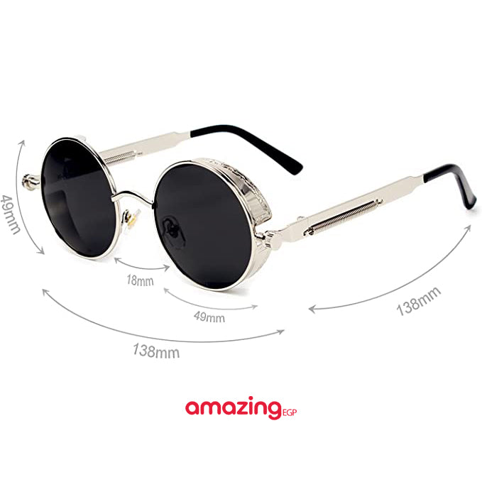 نظارات شمسية معدنية دائرية للرجال والنساء نظارات عصرية بتصميم كلاسيكي نظارات - رمادي
